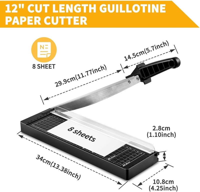 Makeasy Paper Cutter 12 Inch, 8 Sheet Capacity, Heavy Duty Paper Cutter for Cardstock, Guillotine Paper Trimmer for Crafting, Classroom and Office - Image 2